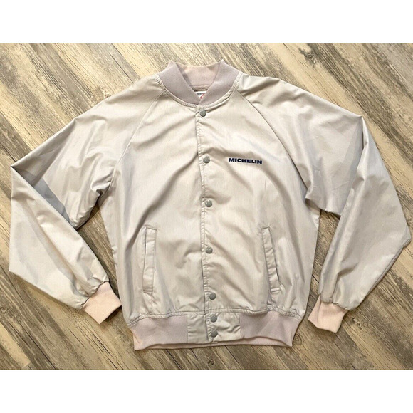 Vtg Michelin Swingster Jacket Khaki Tab Team Size Medium Made In USA Men's - Picture 1 of 9
